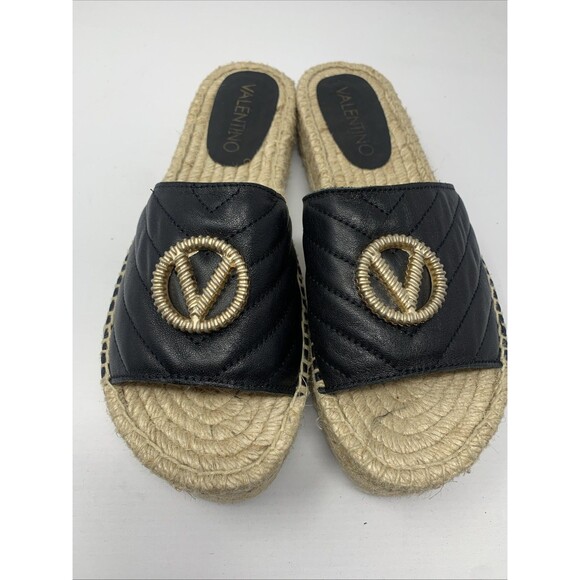 Valentino Shoes - Valentino by Mario Valentino Clabee Sandals Women 8 Black Leather Platform Slide